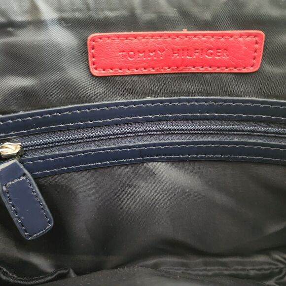 Tommy Hilfiger Womens Monogram Logo Mini Purse Bag Ivory Navy Blue Faux Leather - Picture 6 of 11